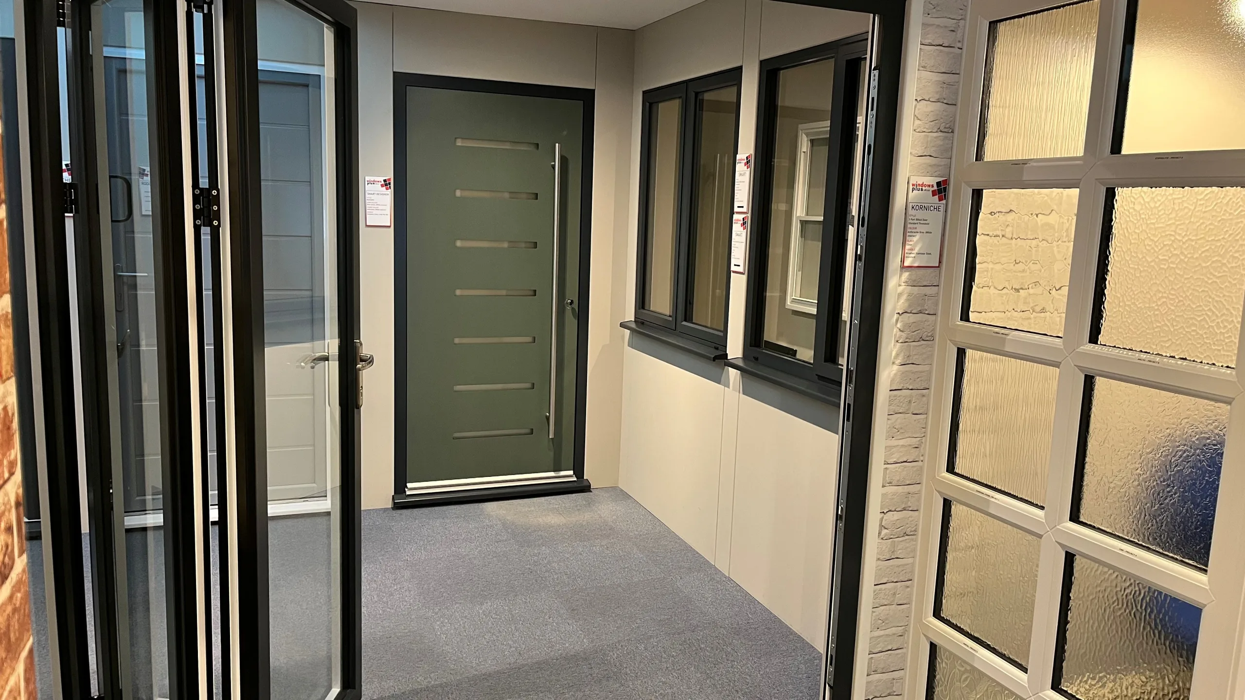 Aluminium windows and doors on display in the Windows Plus showroom